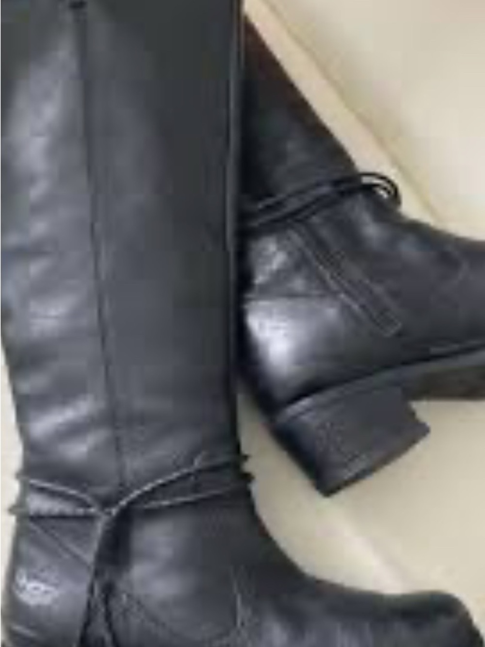 UGG Black Leather Mid-Calf Heeled Boots